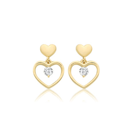 9k Yellow Gold Heart Drop Stud Earrings
