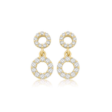 9k Yellow Gold Double Circle Drop Earrings