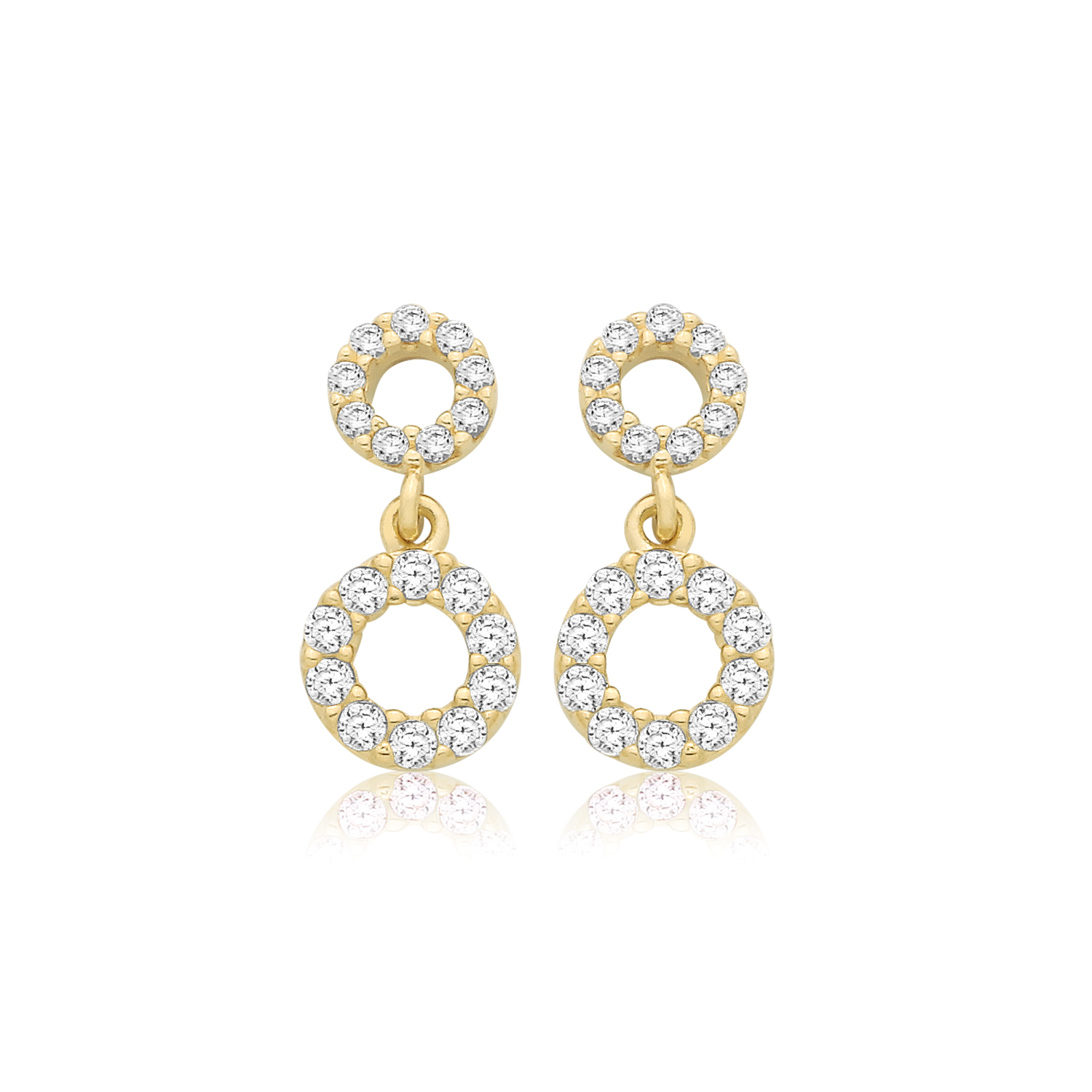 9k Yellow Gold Double Circle Drop Earrings - Image 1