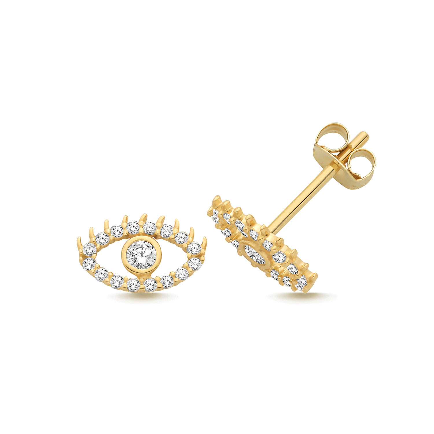 9k Yellow Gold Eye Stud Earrings - Image 1