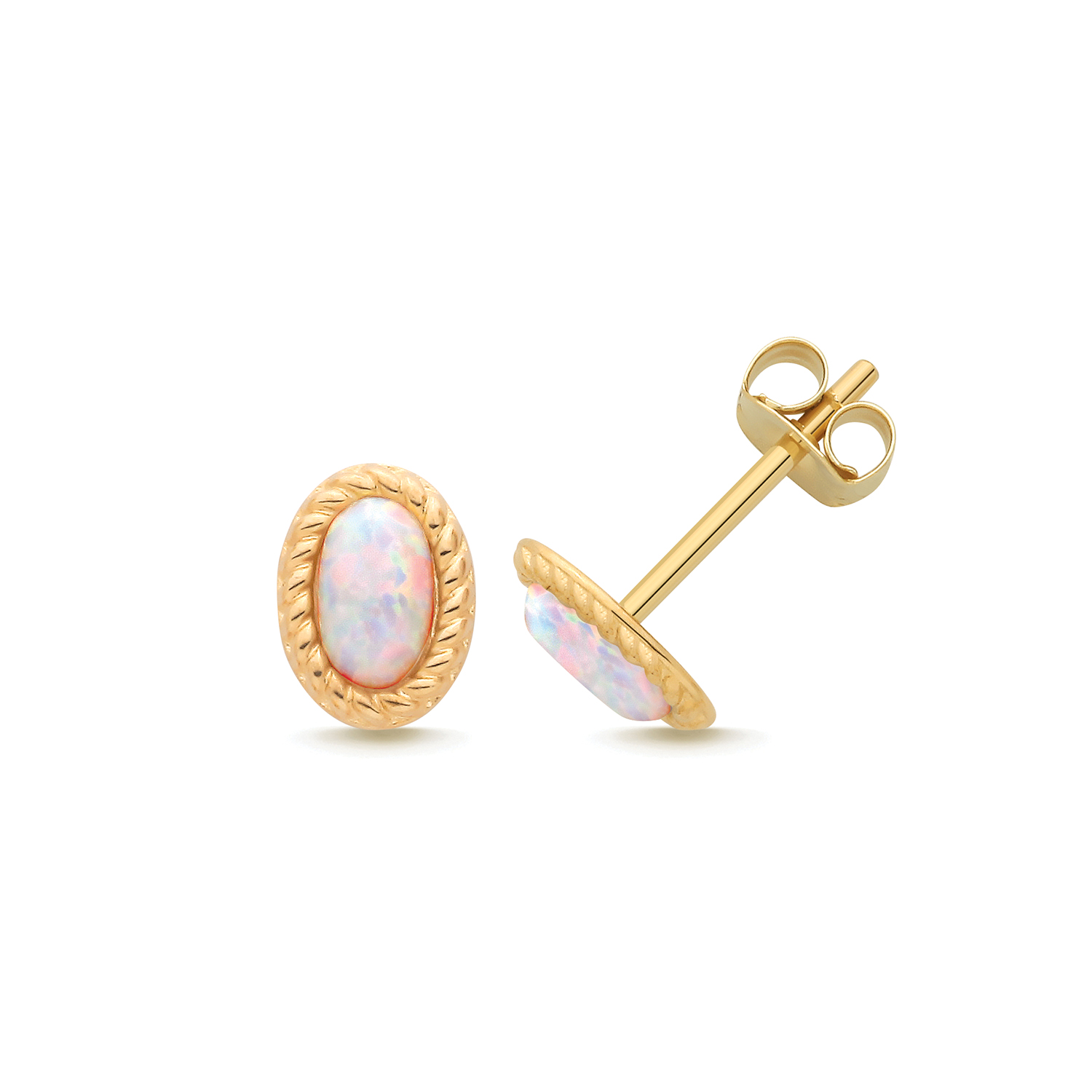 9k Yellow Gold Opal Oval Stud Earrings - Image 1
