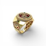 14k Yellow Gold Roulette Signet Ring for men solid.