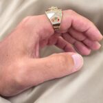 14k Yellow Gold Roulette Signet Ring for men solid.