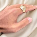 14k Yellow Gold Roulette Signet Ring for men solid.