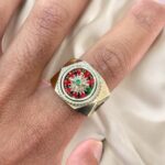 14k Yellow Gold Roulette Signet Ring for men solid.
