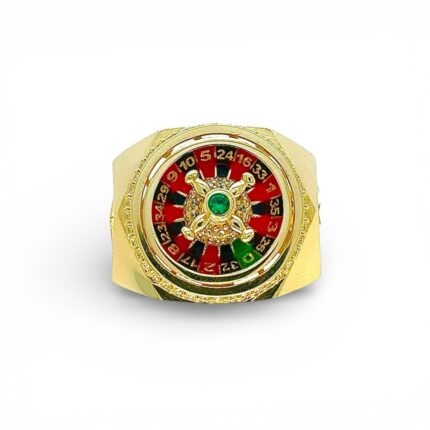 14k Yellow Gold Roulette Signet Ring for men solid.
