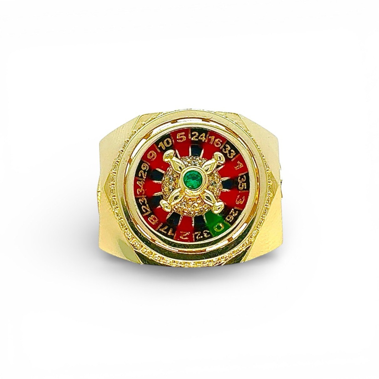 14k Yellow Gold Roulette Signet Ring for men solid. 14k Yellow Gold Roulette Signet Ring for men solid.