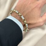 9k Yellow Gold Gypsy Link Belcher Bracelet Patterned and Stone Set Links - 10 mm - Image 5