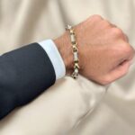 9k Yellow Gold Gypsy Link Belcher Bracelet Patterned and Stone Set Links - 10 mm - Image 7