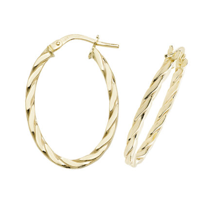 9k Yellow Gold Oval Hoop Earrings