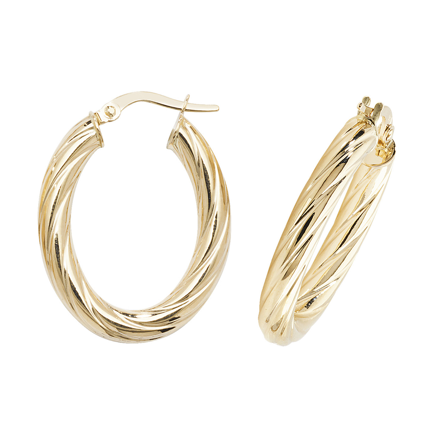 9k Yellow Gold Oval Hoop Earrings - Image 1