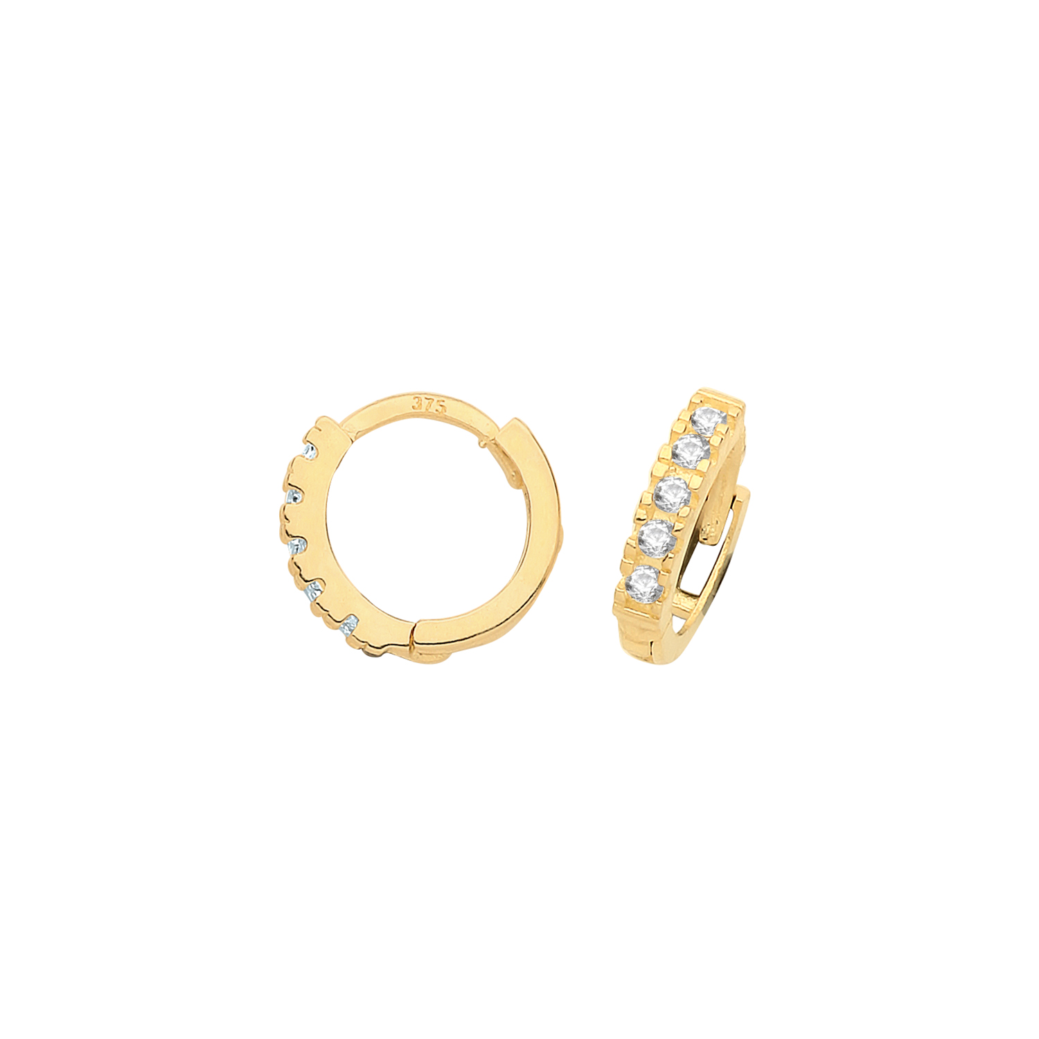 9k Yellow Gold CZ Huggies Earrings - Image 1