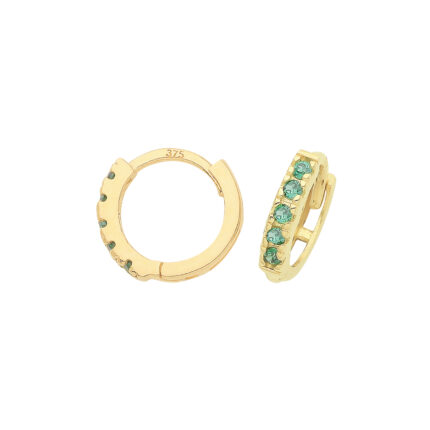 9k Yellow Gold Emerald Green CZ Huggies Earrings
