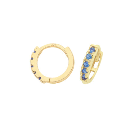 9k Yellow Gold Sapphire Blue CZ Huggies Earrings