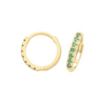 9k Yellow Gold Emerald Green CZ Huggies Earrings - Image 2