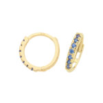 9k Yellow Gold Sapphire Blue CZ Huggies Earrings - Image 2
