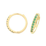 9k Yellow Gold Emerald Green CZ Huggies Earrings - Image 3