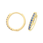 9k Yellow Gold Sapphire Blue CZ Huggies Earrings - Image 3