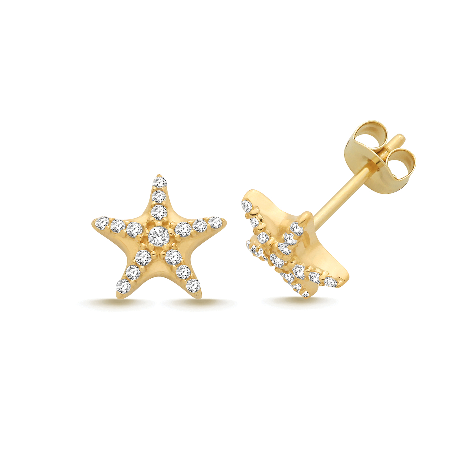 9k Yellow Gold Starfish Stud Earrings - Image 1