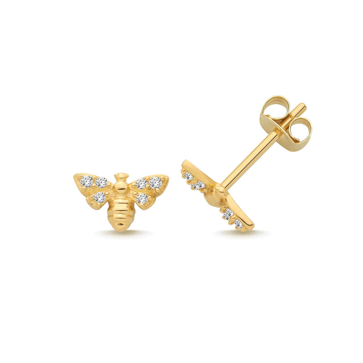 9k Yellow Gold Bee Stud Earrings - Image 1