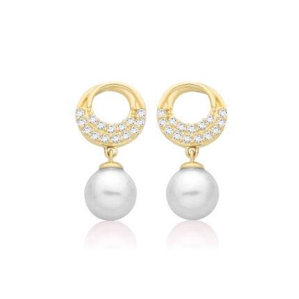9k Yellow Gold Pearl Drop Stud Earrings