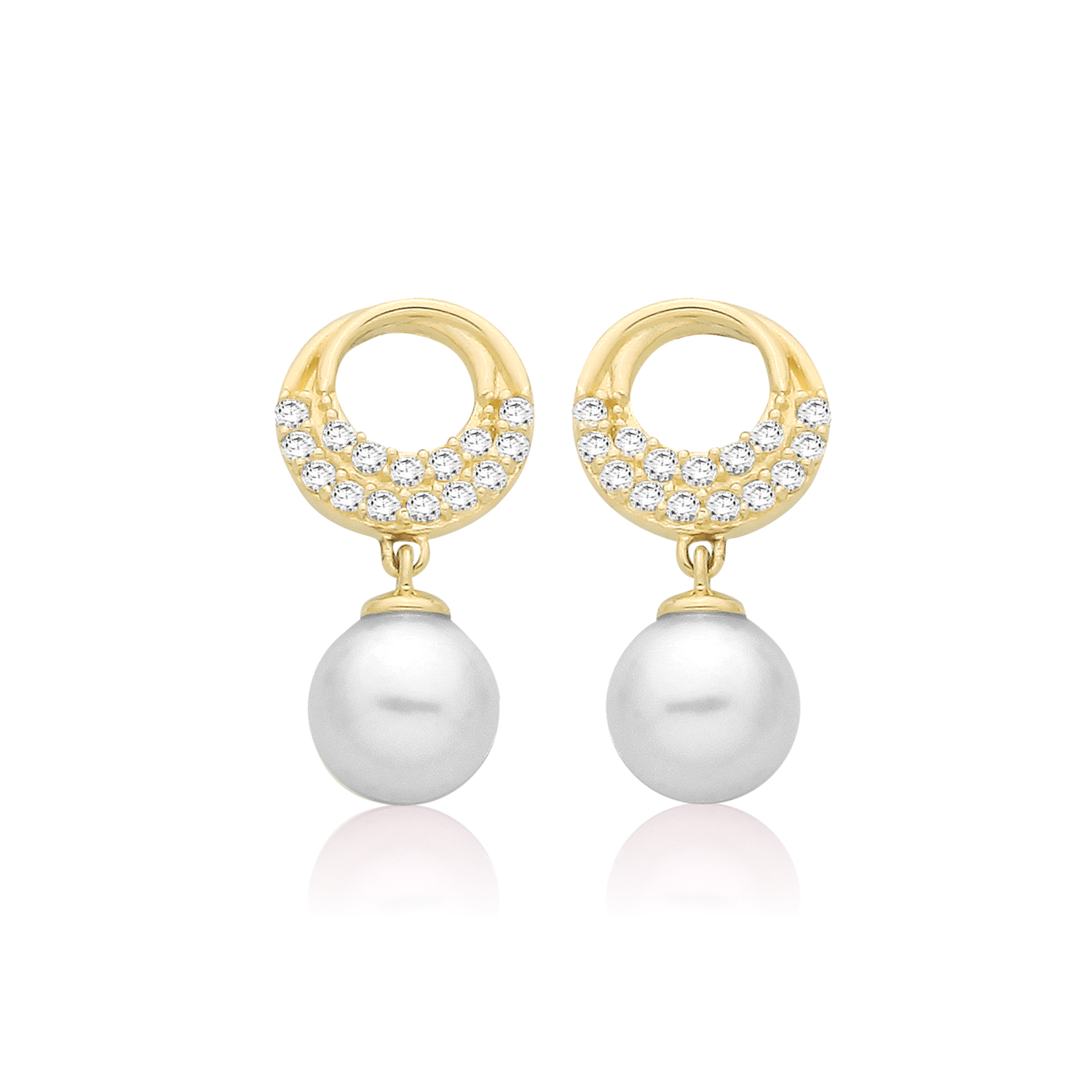 9k Yellow Gold Pearl Drop Stud Earrings - Image 1