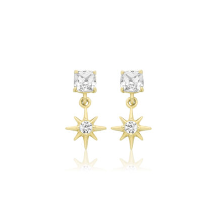 9k Yellow Gold Star Drop Stud Earrings