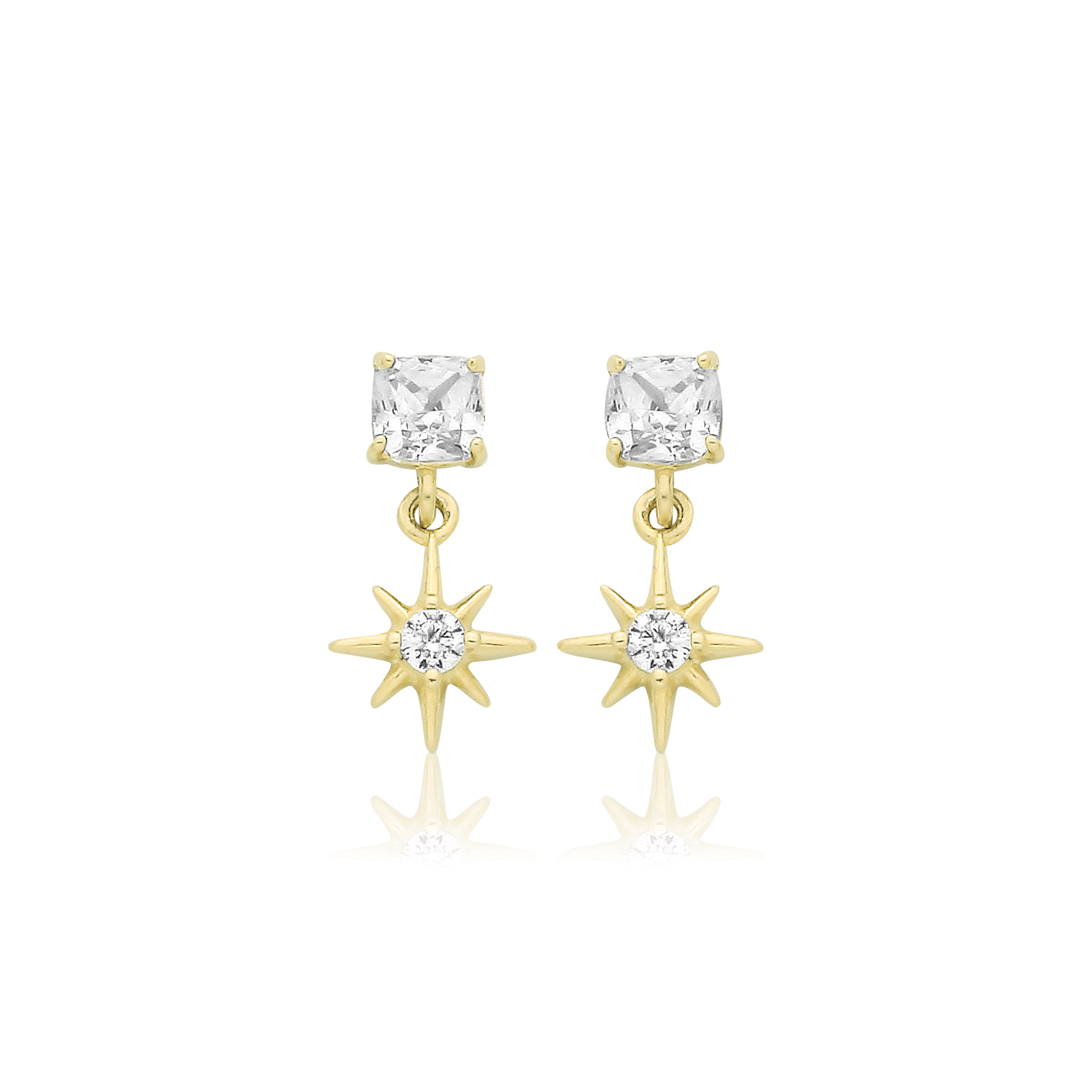 9k Yellow Gold Star Drop Stud Earrings - Image 1