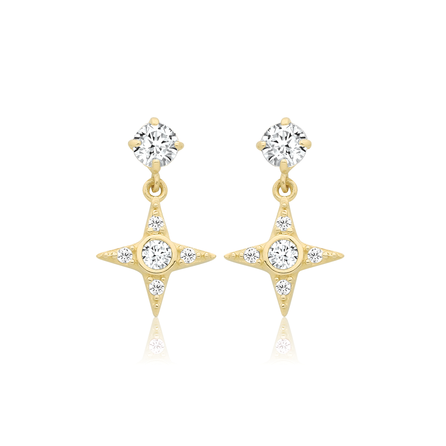 9k Yellow Gold Star Charm Stud Earrings - Image 1