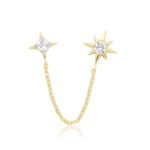 9k Yellow Gold CZ Stars Connecting Chain Stud Earrings - Image 2