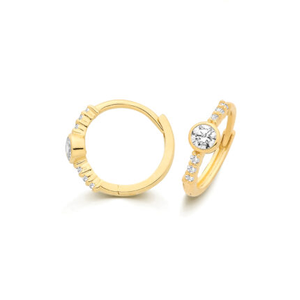 9k Yellow Gold Hinged CZ Huggies Earrings