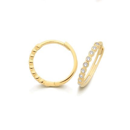 9k Yellow Gold Hinged CZ Huggies Earrings