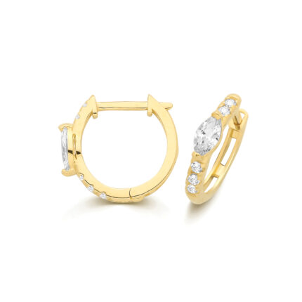 9k Yellow Gold Hinged CZ Huggies Earrings