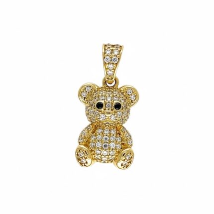 14k Yellow Gold Cz Bear Pendant