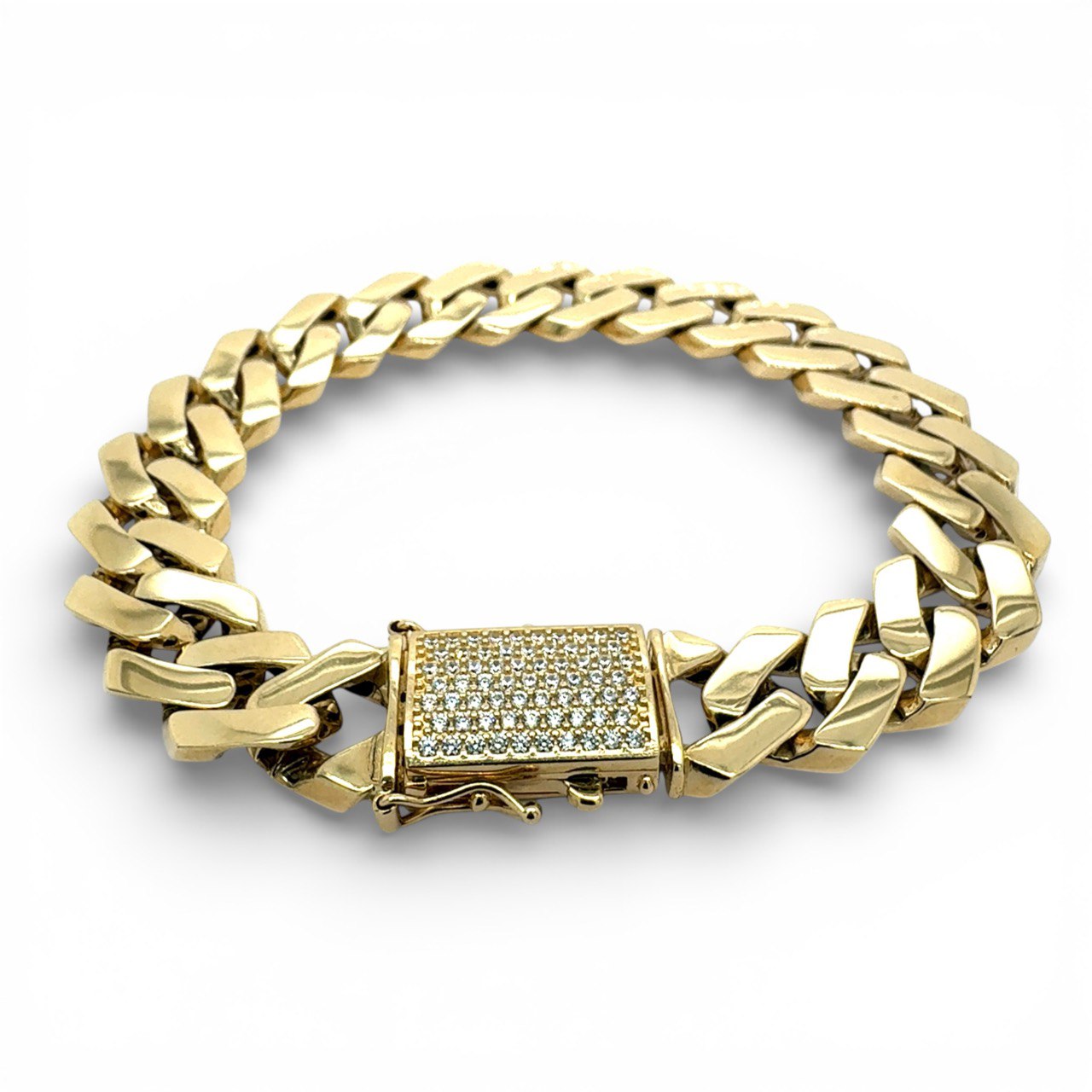 14k Yellow Gold Flat Cuban Cz Bracelet - 12.50 mm - Image 1