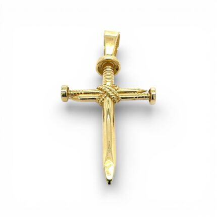 14k Yellow Gold Nail Cross Pendant