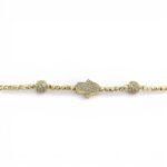 14k Yellow Gold Diamond Cut Patterned Hamza Charm Ball Bracelet - Image 2