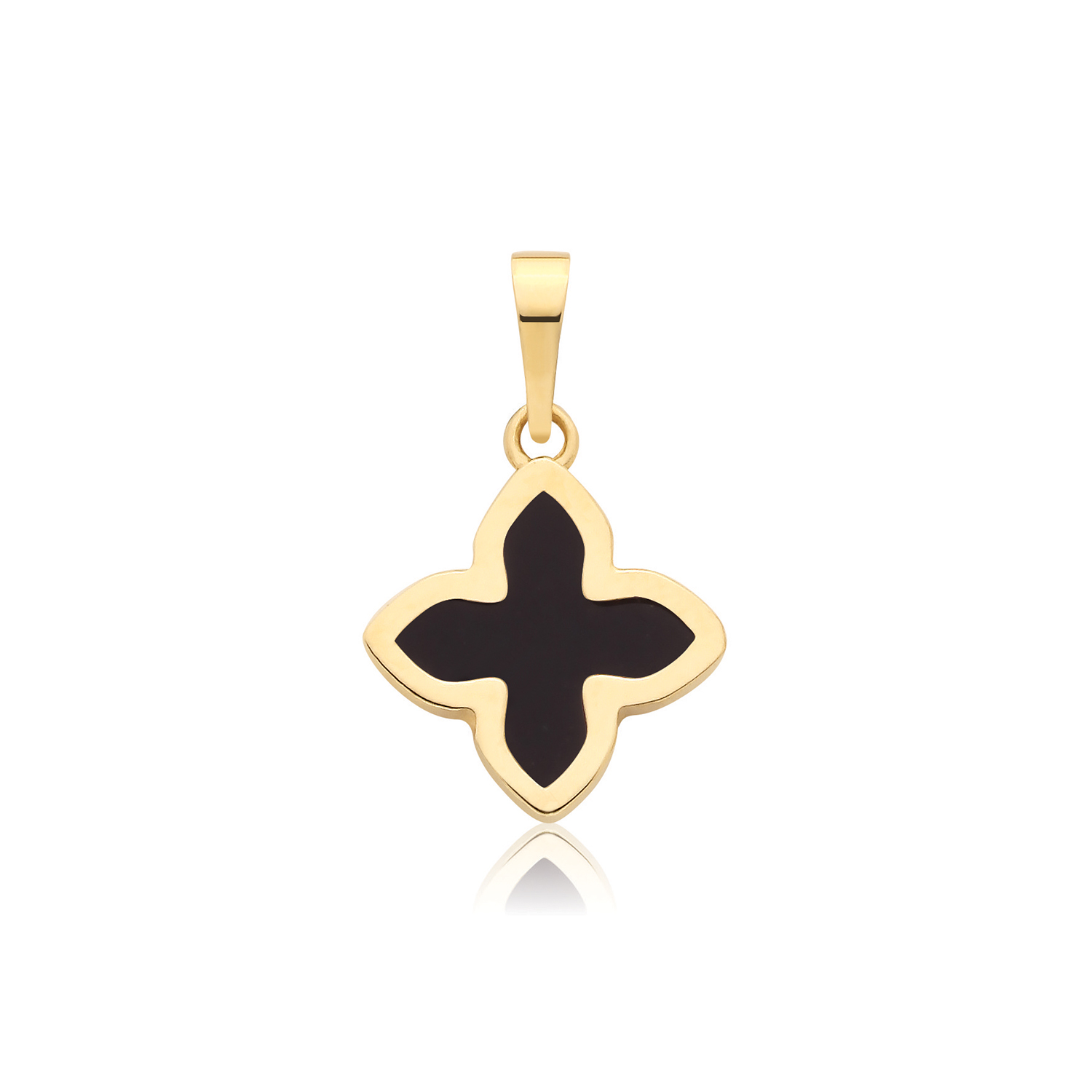 9K Yellow Gold Onyx Flower Pendant - Image 1