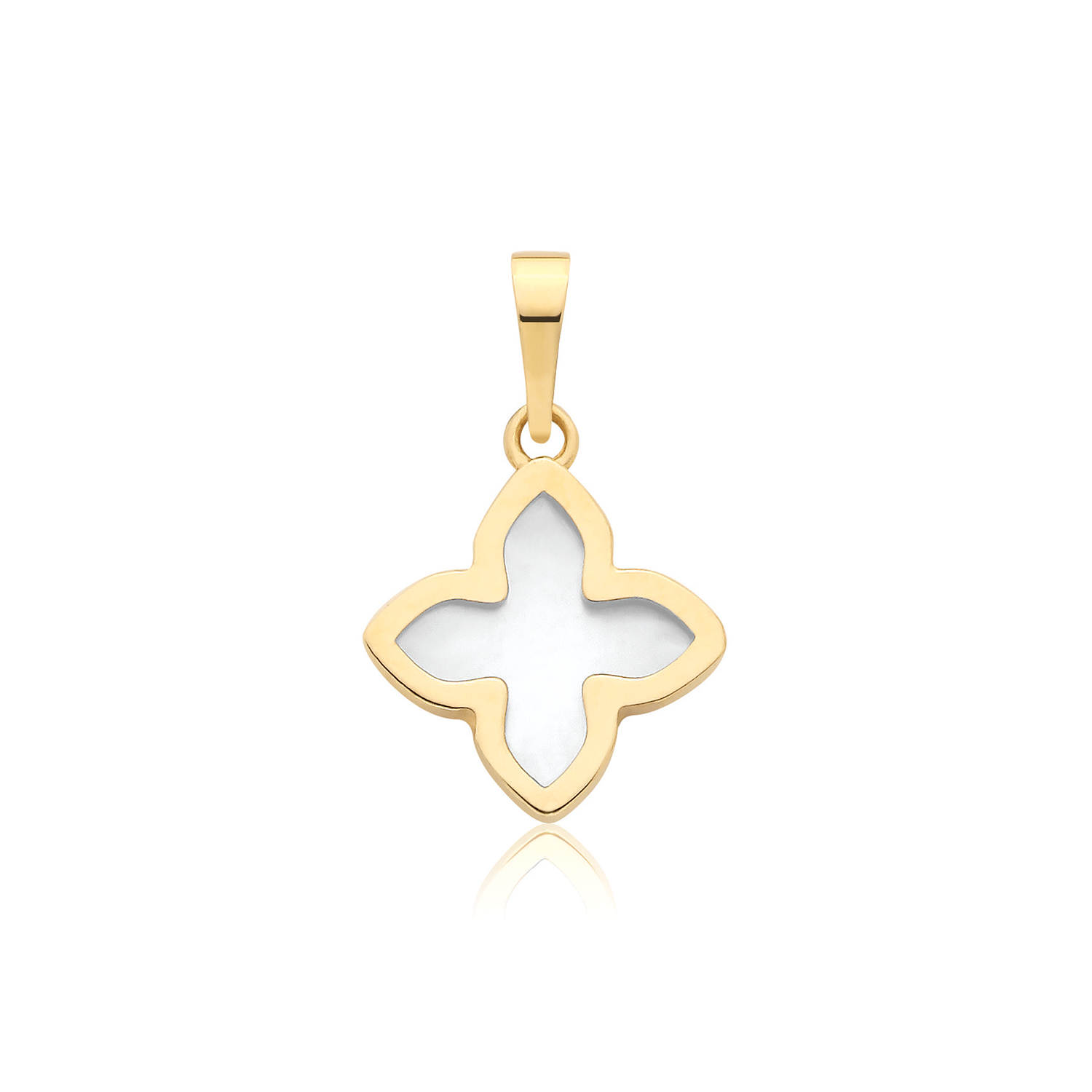 9K Yellow Gold Mother of Pearl Flower Pendant - Image 1