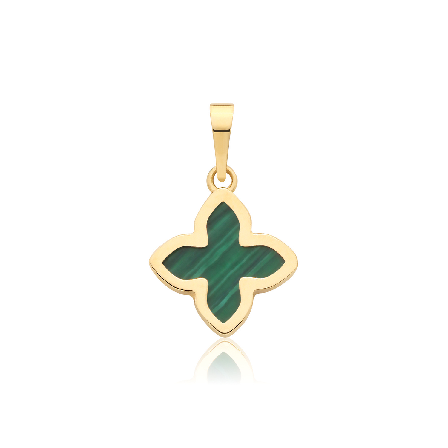9K Yellow Gold Malachite Flower Pendant - Image 1