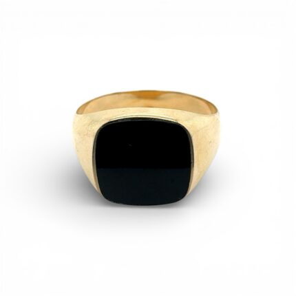 14k Yellow Gold Plain Square Onyx Ring