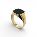 14k Yellow Gold Plain Square Onyx Ring - Image 2