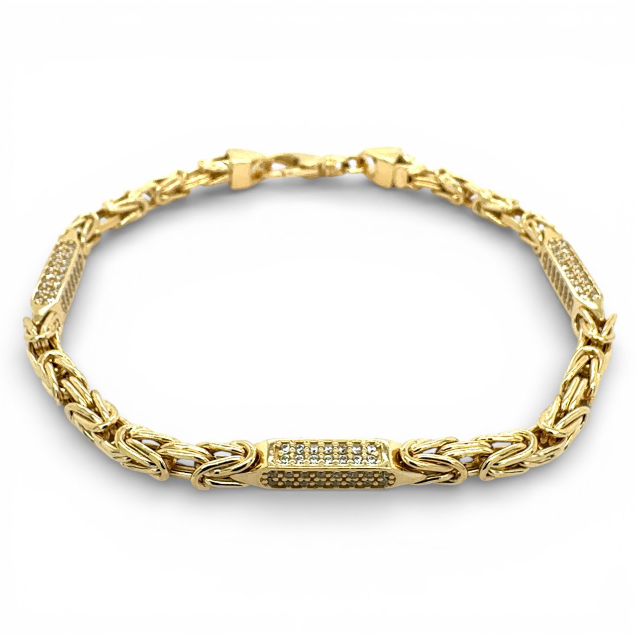 14k Yellow Gold semi solid square byzantine bracelet. 14k Yellow Gold Stone Set Byzantine Bracelet - 4 mm - Image 1