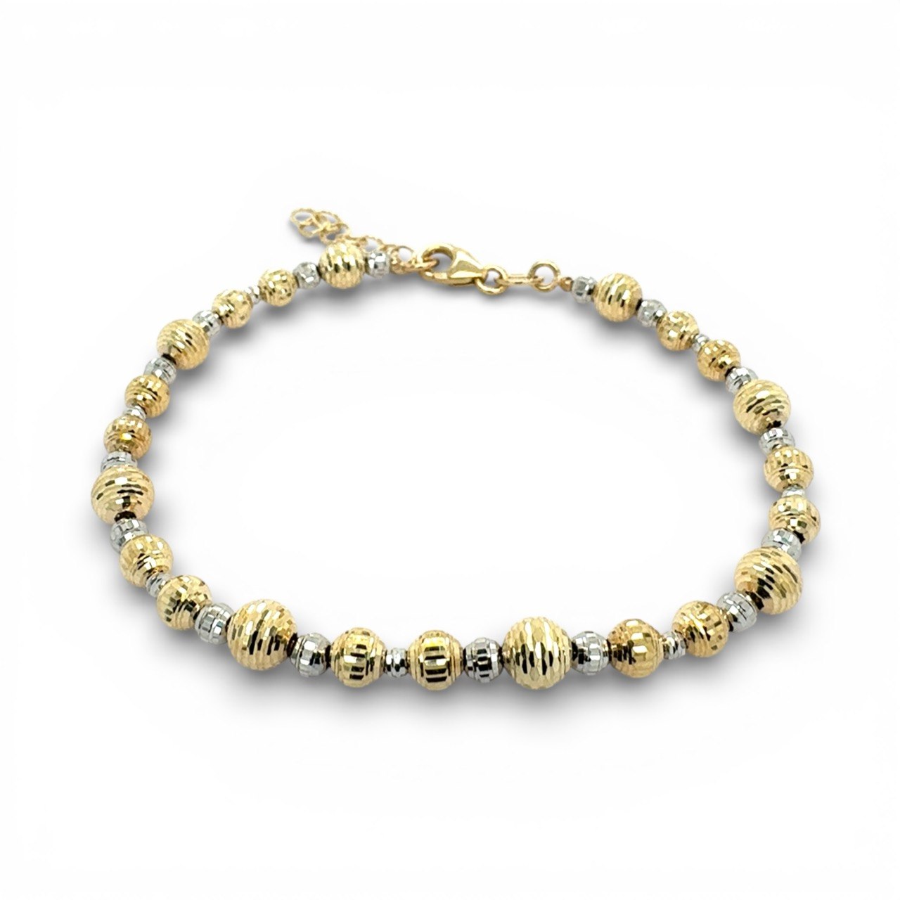 14k Yellow and White Gold Diamond Cut Ball Bracelet - 5 mm - Image 1