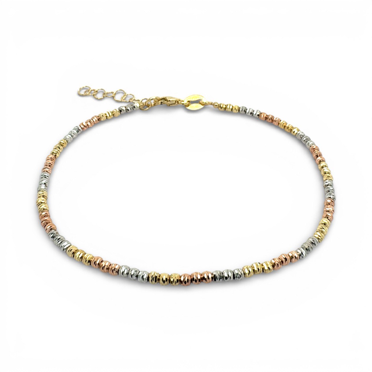 14k Yellow, White and Rose Gold Diamond Cut Ball Bracelet - 2 mm - Image 1