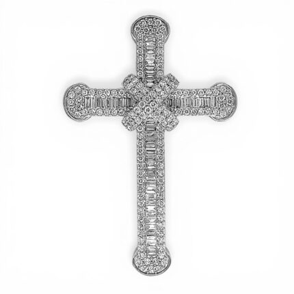 9k White Gold Diamond Baguette Crossover Cross Pendant - 1.94 ct