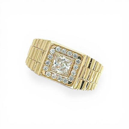 14k Yellow Gold Rolex Square Cz Signet Ring - 11 mm