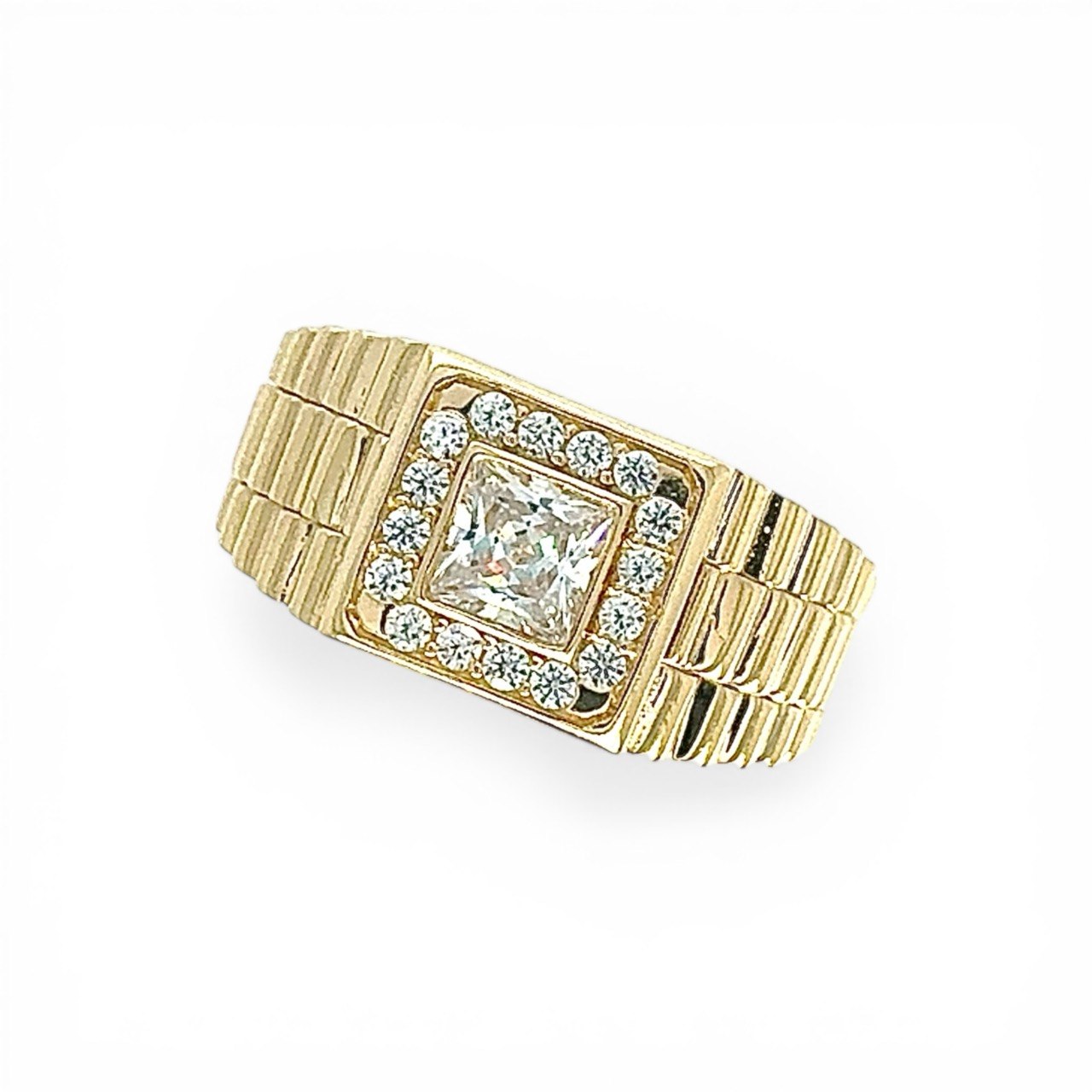 14k Yellow Gold Rolex Square Cz Signet Ring - 11 mm - Image 1