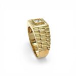 14k Yellow Gold Rolex Square Cz Signet Ring - 11 mm - Image 2