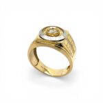 14k Yellow Gold Patterned Rolex Square Cz Signet Ring - Image 4